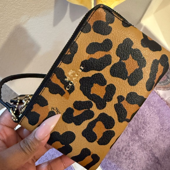 Coach Handbags - Coach Black and Tan Leopard Print Wristlet